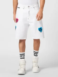 PHILIPP PLEIN Szorty jeansowe 15229 Biały Loose Fit