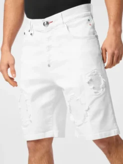 PHILIPP PLEIN Szorty jeansowe 24333 Biały Loose Fit