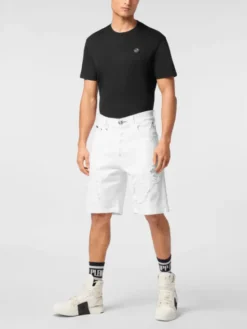 PHILIPP PLEIN Szorty jeansowe 24333 Biały Loose Fit