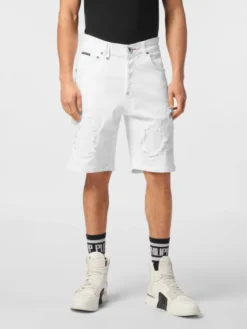 PHILIPP PLEIN Szorty jeansowe 24333 Biały Loose Fit