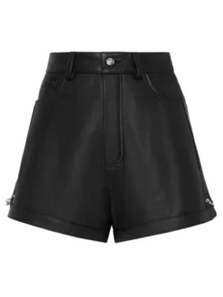 PHILIPP PLEIN Szorty skórzane 6825 Czarny Short Fit