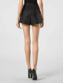 PHILIPP PLEIN Szorty skórzane 6825 Czarny Short Fit