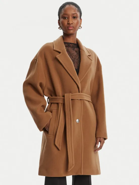 PINKO Płaszcz wełniany 105685 A2SM Brązowy Regular Fit