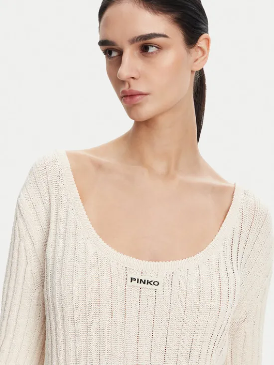 PINKO Sukienka dzianinowa 105301 A2N7 Écru Regular Fit