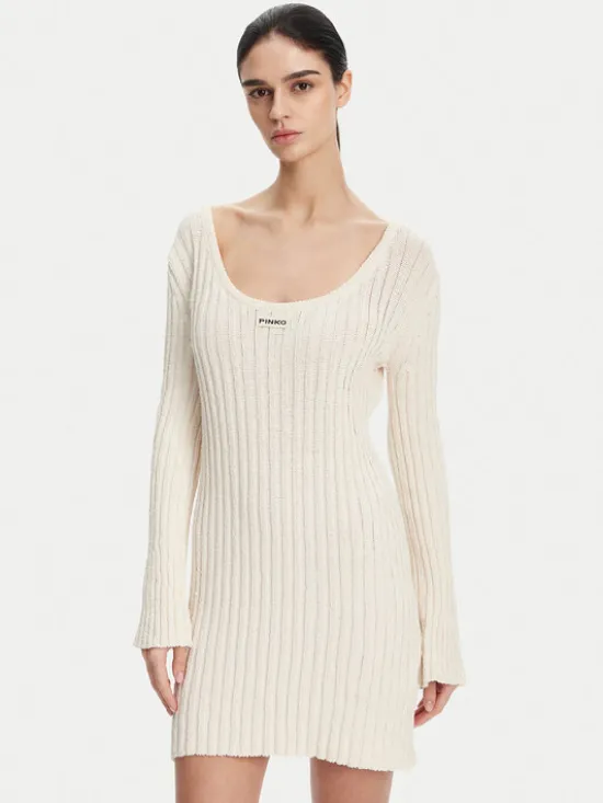 PINKO Sukienka dzianinowa 105301 A2N7 Écru Regular Fit