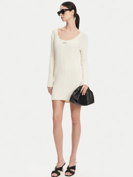 PINKO Sukienka dzianinowa 105301 A2N7 Écru Regular Fit