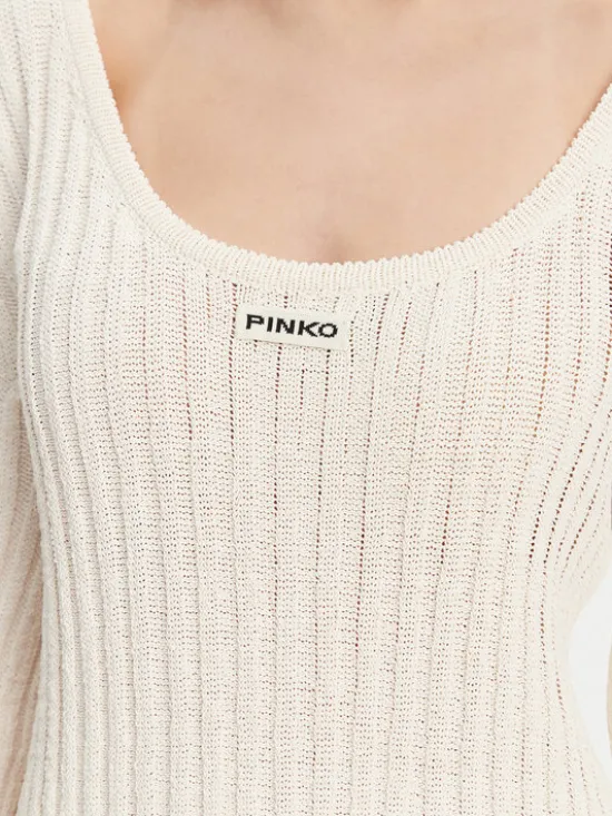 PINKO Sukienka dzianinowa 105301 A2N7 Écru Regular Fit