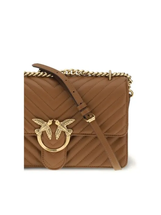 PINKO Torebka Brown Calf Leather Bos Taurus Shoulder Brązowy
