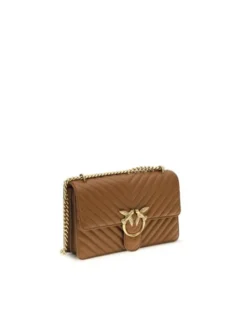 PINKO Torebka Brown Calf Leather Bos Taurus Shoulder Brązowy