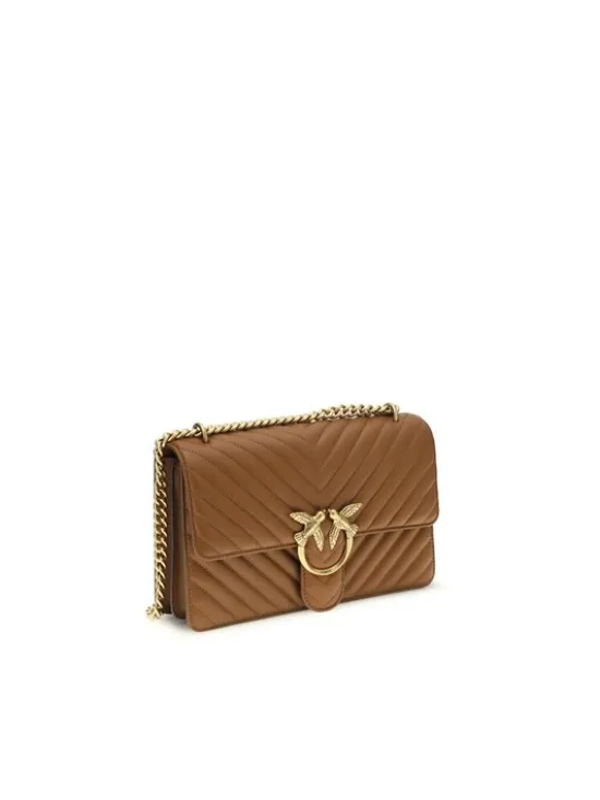 PINKO Torebka Brown Calf Leather Bos Taurus Shoulder Brązowy