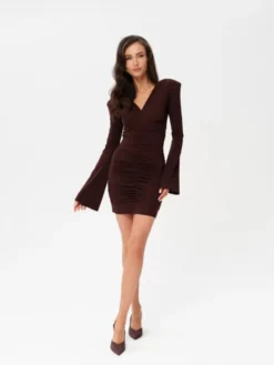 Roco Fashion Sukienka koktajlowa Amoura Brązowy Slim Fit