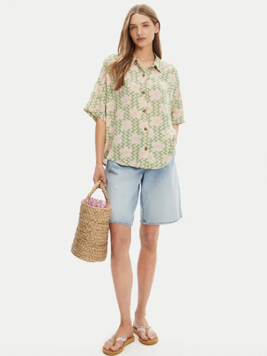 Roxy Koszula Beach Nostalgia ERJWT03665 Zielony Regular Fit