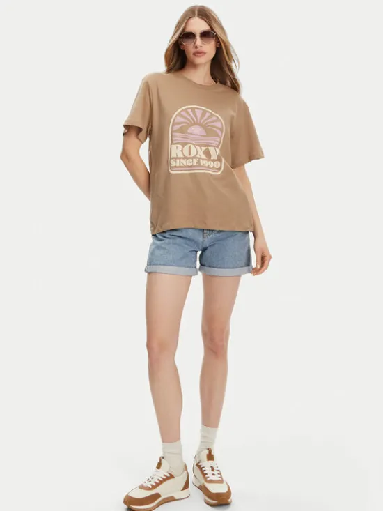 Roxy T-Shirt ERJZT05912 Brązowy Regular Fit