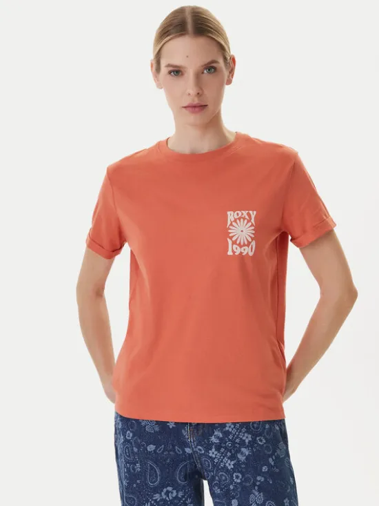 Roxy T-Shirt Oceanregular ERJZT06110 Pomarańczowy Regular Fit