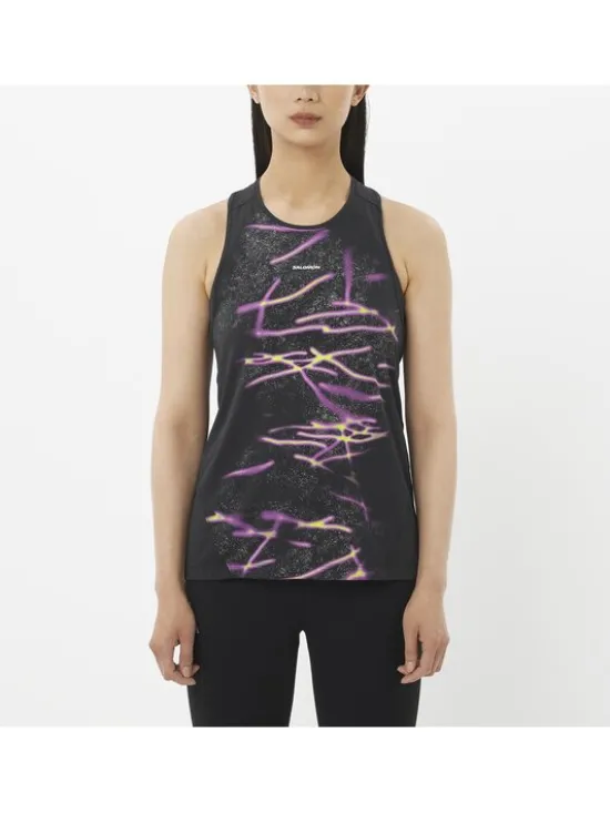 Salomon Koszulka techniczna SHAKEout CORE GRAPHIC TANK GFX Czarny Regular Fit