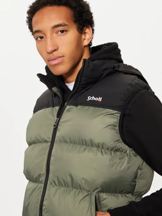 Schott NYC Kamizelka UTAHV Zielony Regular Fit