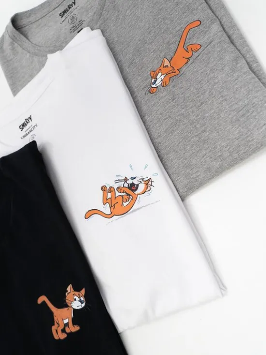 Smerfy Komplet t-shirtów Zestaw 3 T-Shirtów Męskich Czarna / Biała / Szara Smerfy Azrael kot klakier L Czarny Regular Fit