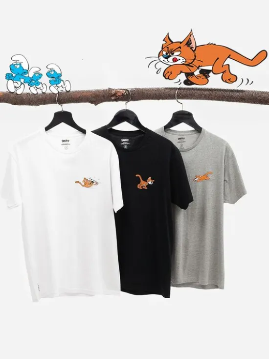 Smerfy Komplet t-shirtów Zestaw 3 T-Shirtów Męskich Czarna / Biała / Szara Smerfy Azrael kot klakier L Czarny Regular Fit