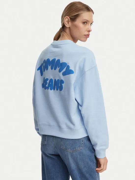Tommy Jeans Bluza Bubble Logo DW0DW22366 Niebieski jasny Boxy Fit