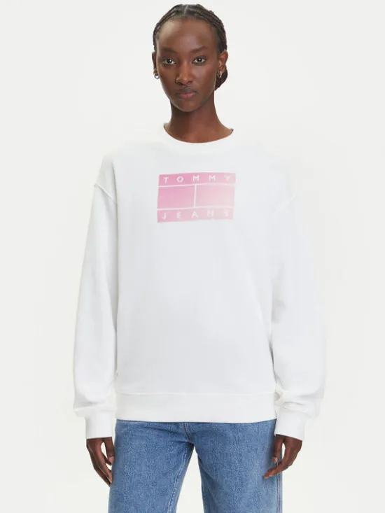Tommy Jeans Bluza Gradient Flag DW0DW21396 Biały Relaxed Fit