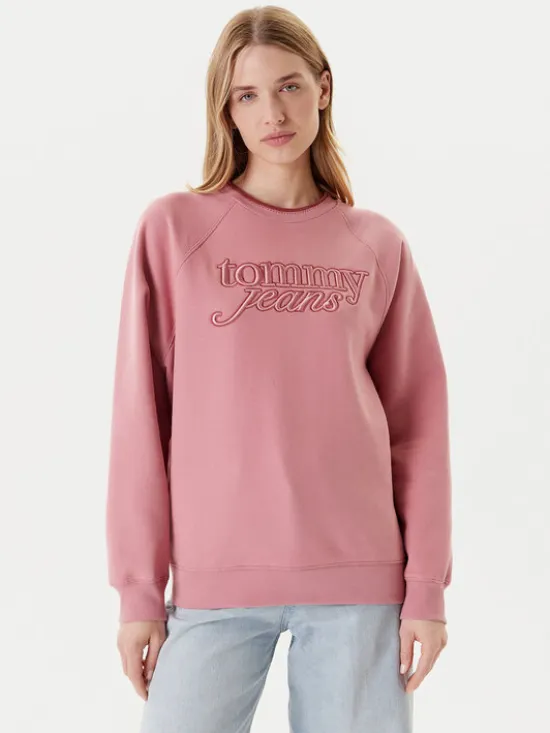 Tommy Jeans Bluza Script DW0DW21196 Różowy Regular Fit