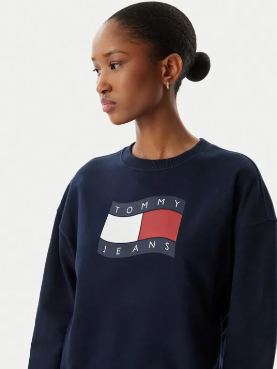 Tommy Jeans Bluza Wavy Flag DW0DW22742 Granatowy Boxy Fit