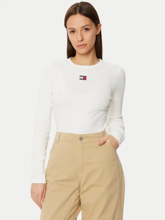 Tommy Jeans Bluzka DW0DW20178 Biały Slim Fit