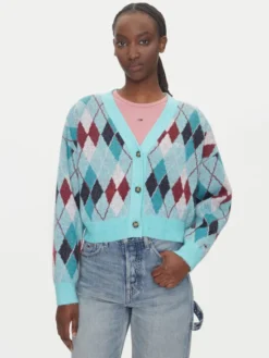Tommy Jeans Kardigan DW0DW21180 Zielony Relaxed Fit