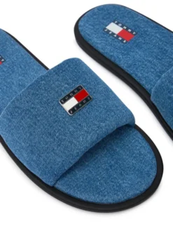 Tommy Jeans Klapki Tjw Padded Denim Casual Slide EN0EN03020 Niebieski