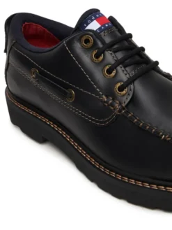 Tommy Jeans Półbuty Archive '01 Boat Shoe Leather EM0EM01651 Czarny