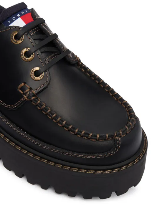 Tommy Jeans Półbuty Archive '01 Boat Shoe Leather EN0EN03003 Czarny