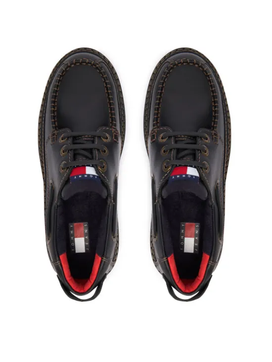Tommy Jeans Półbuty Archive '01 Boat Shoe Leather EN0EN03003 Czarny