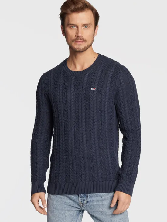 Tommy Jeans Sweter Cable DM0DM15059 Granatowy Regular Fit