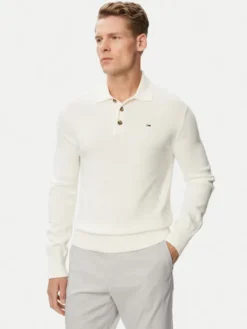 Tommy Jeans Sweter Essential DM0DM20304 Biały Slim Fit