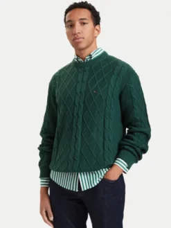 Tommy Jeans Sweter Flag DM0DM23405 Zielony ciemny Regular Fit