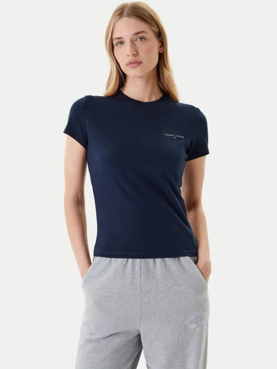 Tommy Jeans T-Shirt Linear DW0DW21164 Granatowy Slim Fit