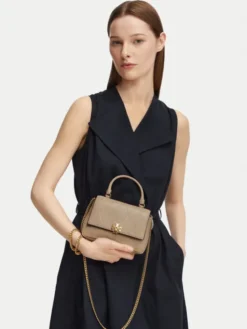 Tory Burch Torebka Charlie Quilted Mini Top Handle Chain Wallet 186032 Beżowy
