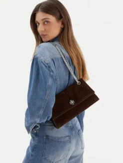 Tory Burch Torebka Kira Turnlock Suede Shouldr Bag 169176 Brązowy
