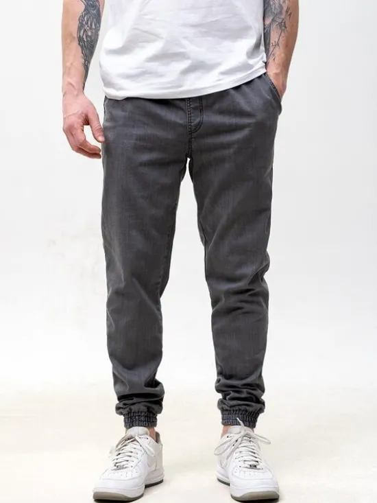 Urban City Joggery Elastyczne na gumce dzins sznurki 131433 Szary Regular Fit