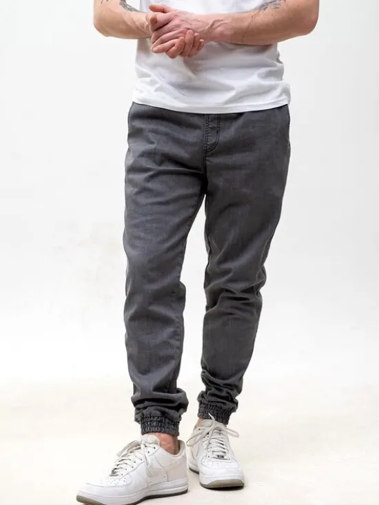 Urban City Joggery Elastyczne na gumce dzins sznurki 131433 Szary Regular Fit