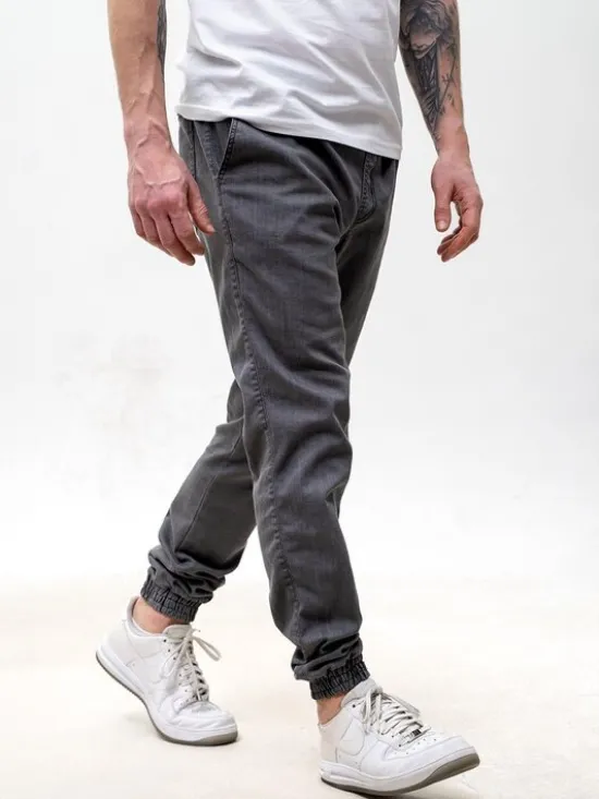 Urban City Joggery Elastyczne na gumce dzins sznurki 131433 Szary Regular Fit