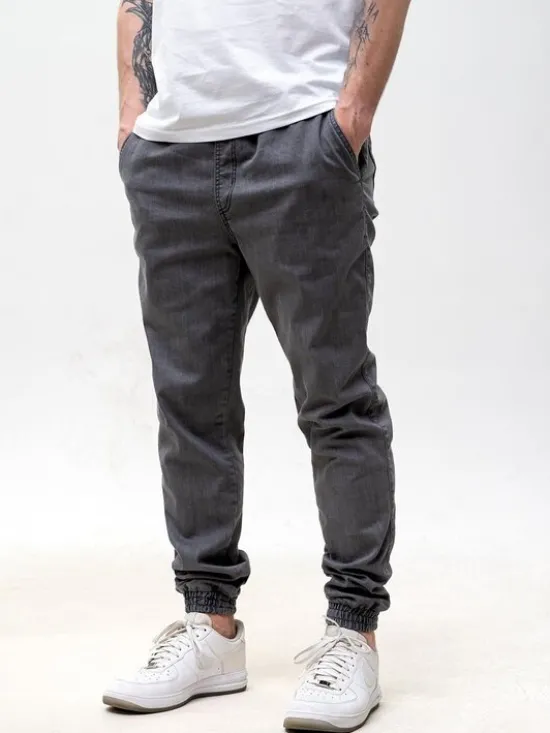 Urban City Joggery Elastyczne na gumce dzins sznurki 131433 Szary Regular Fit