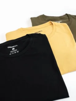 Urban City Komplet t-shirtów Zestaw 3 T-Shirtów Męskich Czarna / Beżowa / Zielona Urban City No Logo Basic S Beżowy Regular Fit
