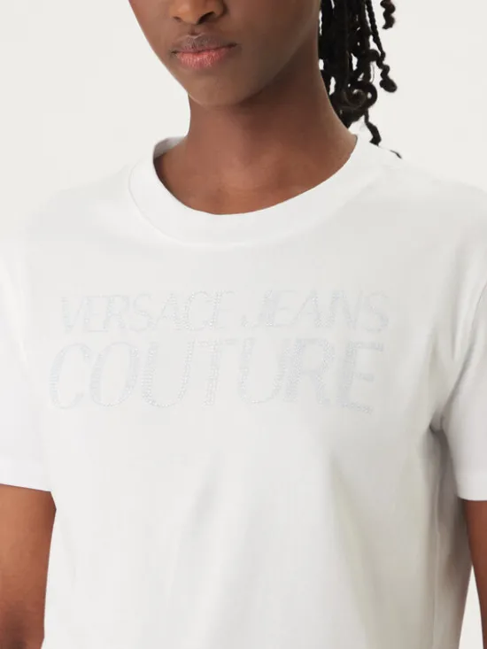 Versace Jeans T-Shirt 80HAHT09 Biały Regular Fit