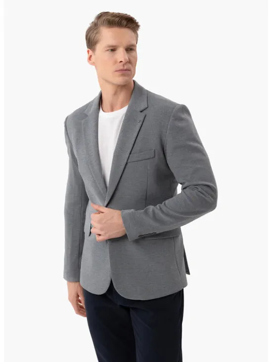 Volcano Marynarka JB-ABIS Szary Regular Fit
