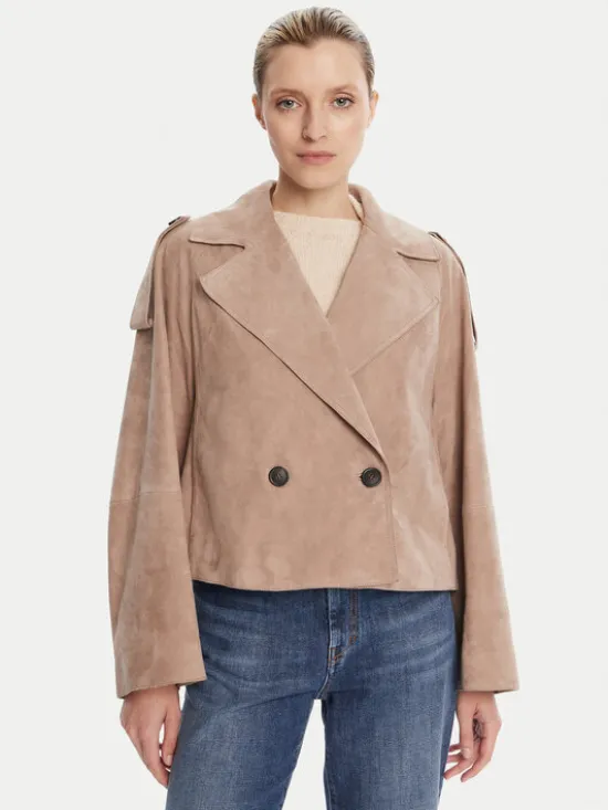 Weekend Max Mara Kurtka skórzana Maga 2525446061 Brązowy Regular Fit
