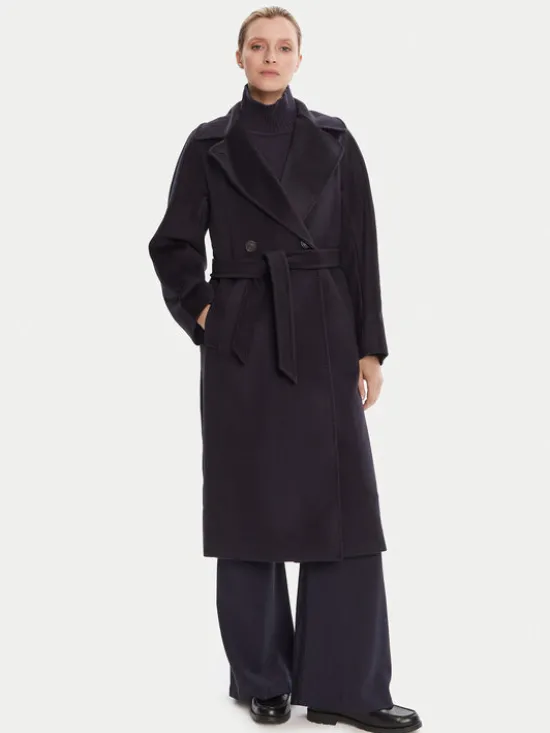 Weekend Max Mara Płaszcz wełniany Resina 2525016031 Granatowy Regular Fit
