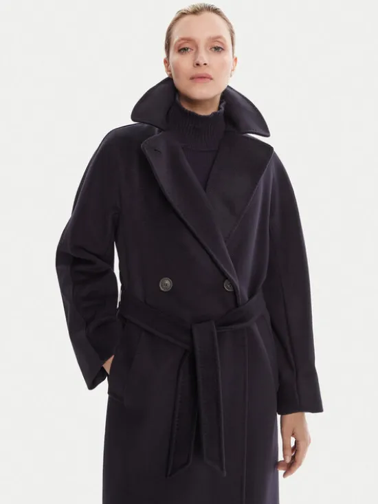 Weekend Max Mara Płaszcz wełniany Resina 2525016031 Granatowy Regular Fit