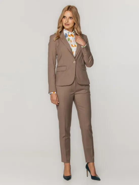 Willsoor Spodnie damskie 67633 Beżowy Tapered Leg