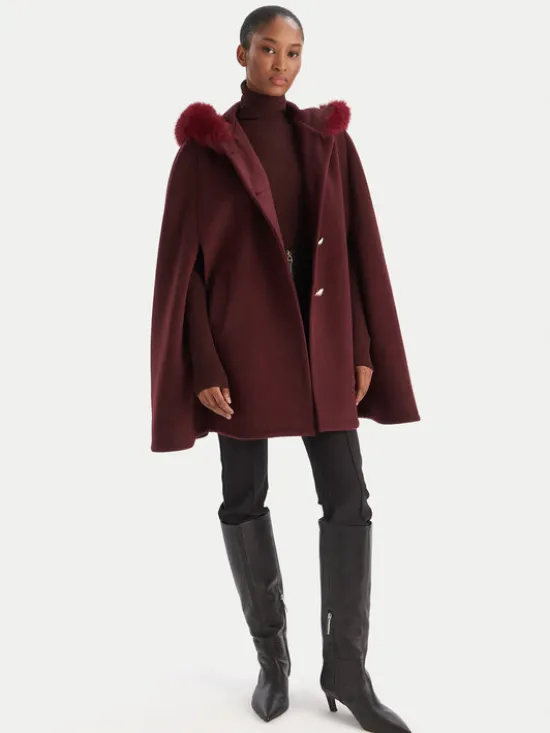 YES LONDON Płaszcz wełniany CD1223 Bordowy Regular Fit